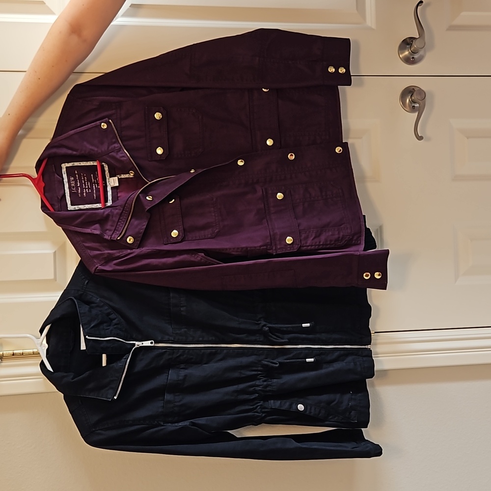 Bundle: J Crew purple boyfriend style jacket and Old Navy black utility jacket